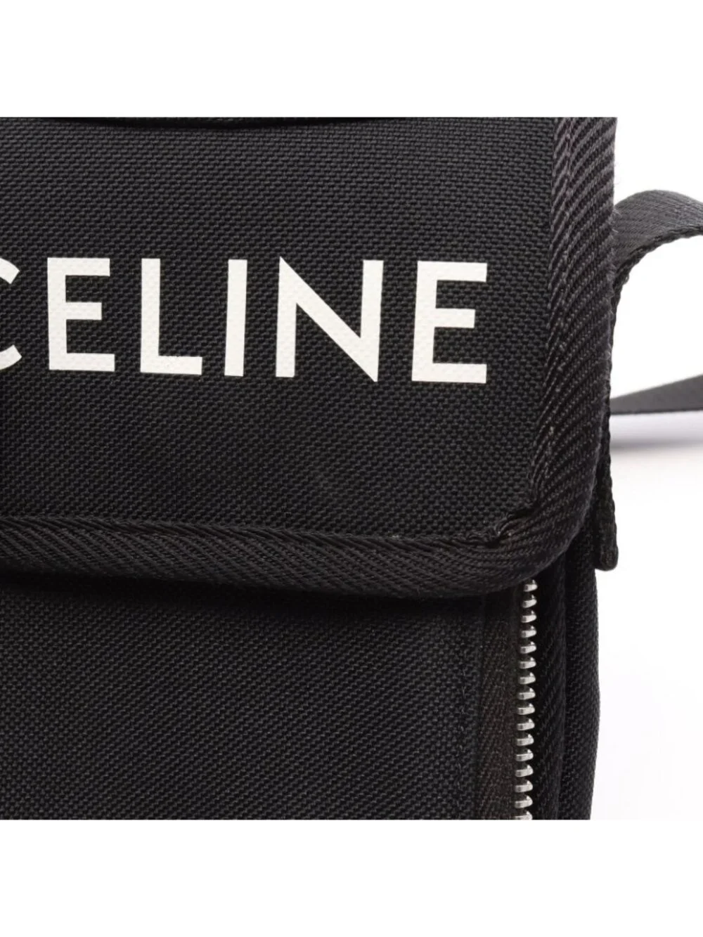 Celine Shoulder Bag Trekking Mobile Pouch Black White Canvas